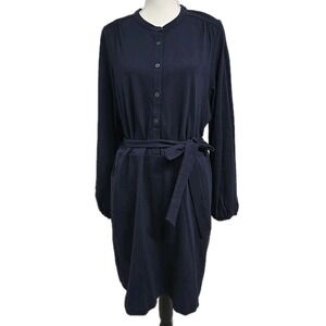 Boden Jersey Shirt Dress Belted Pockets 100% Cotton Navy Blue Women's Sz US 20